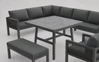 Panorama | Salon de jardin en L pour 8 personnes, coussins gris
